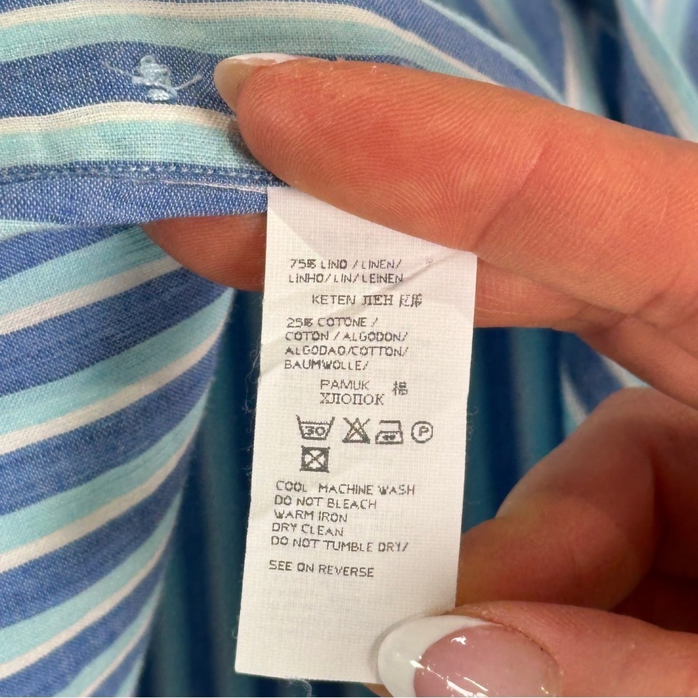 Paul & Shark Men’s Linen Button Down Striped Shirt Blue Medium - Picture 11 of 14